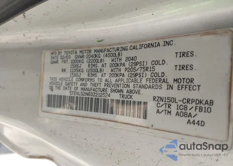 2003 Toyota Tacoma из США, поврежденный, VIN 5TEVL52N83Z212524